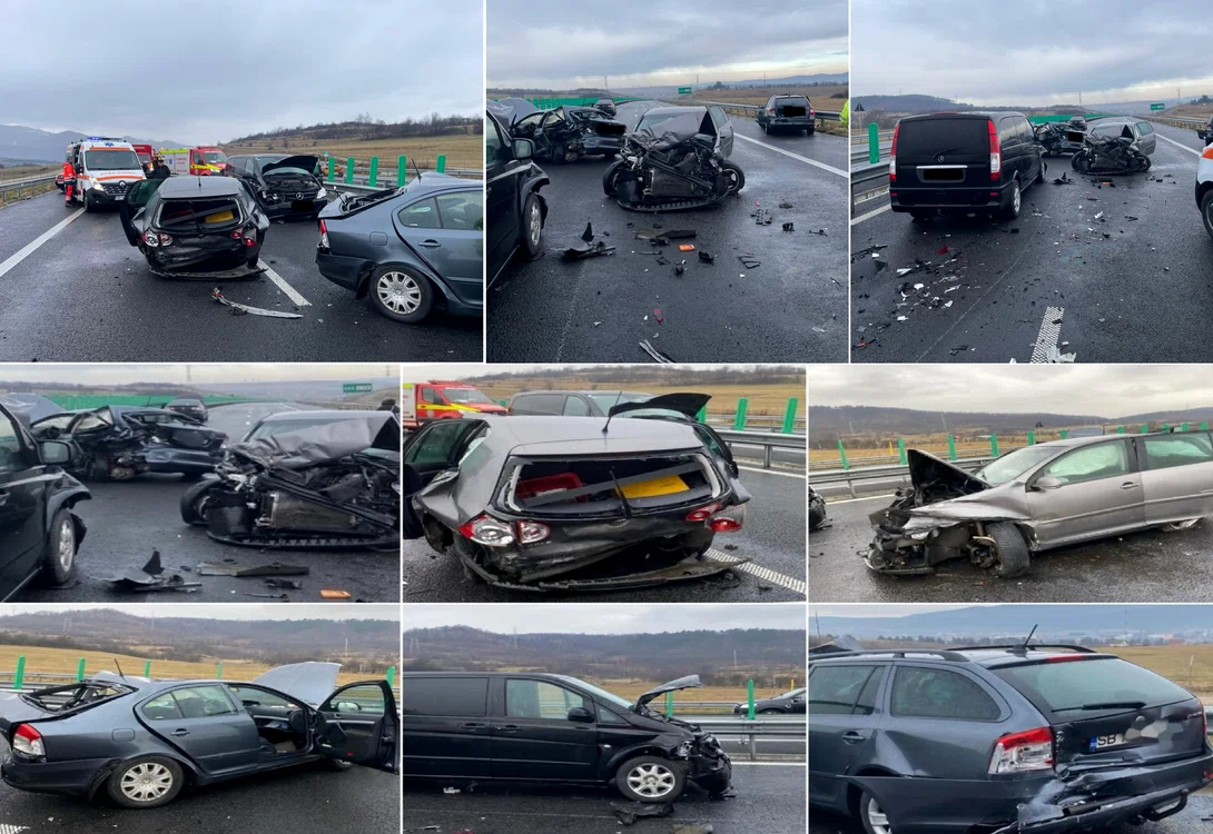 Carambol cu șase mașini pe autostrada A1 Sibiu Pitești la Boița Colaj
