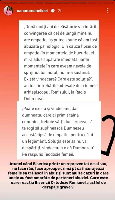 Reacția Oanei Roman / foto: Captură InstaStory 