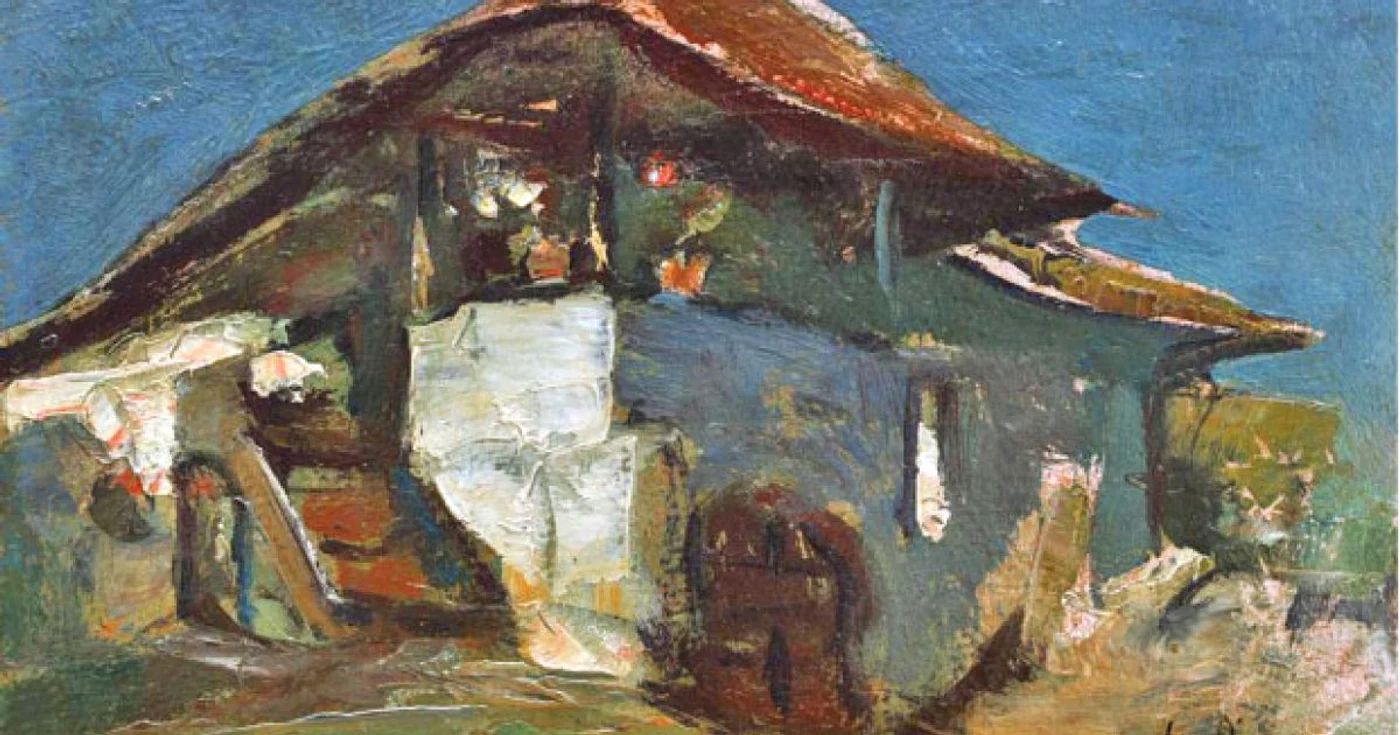 „Casă la Câmpulung“, pictură în ulei 17x25 cm, intrată în licitaţie cu o evaluare de 7.000 de euro şi adjudecată cu 13.000