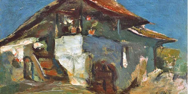 „Casă la Câmpulung“, pictură în ulei 17x25 cm, intrată în licitaţie cu o evaluare de 7.000 de euro şi adjudecată cu 13.000