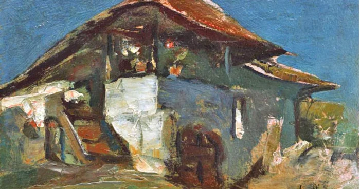 „Casă la Câmpulung“, pictură în ulei 17x25 cm, intrată în licitaţie cu o evaluare de 7.000 de euro şi adjudecată cu 13.000