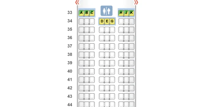 Aşa arată un avion cu trei rânduri de câte trei scaune