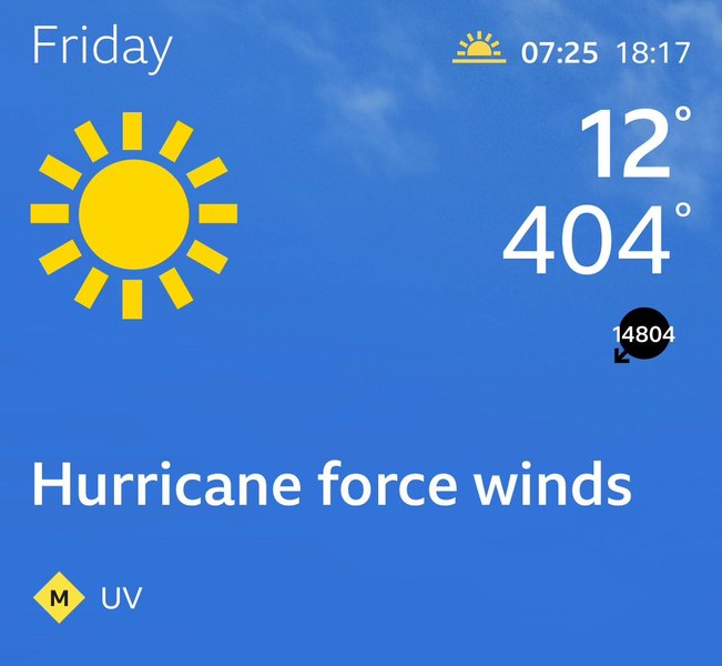BBC Weather a alertat populația cu o prognoză de vânt puternic de peste 30.000 km/h. „Du-te acasă aplicația meteo BBC, ești beată”