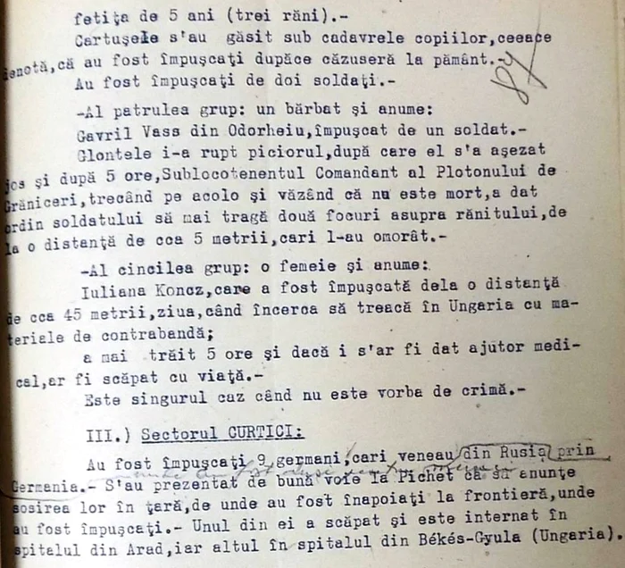 Documentul în care se relatează asasinatele de la granița de vest FOTO Arhivele Naționale