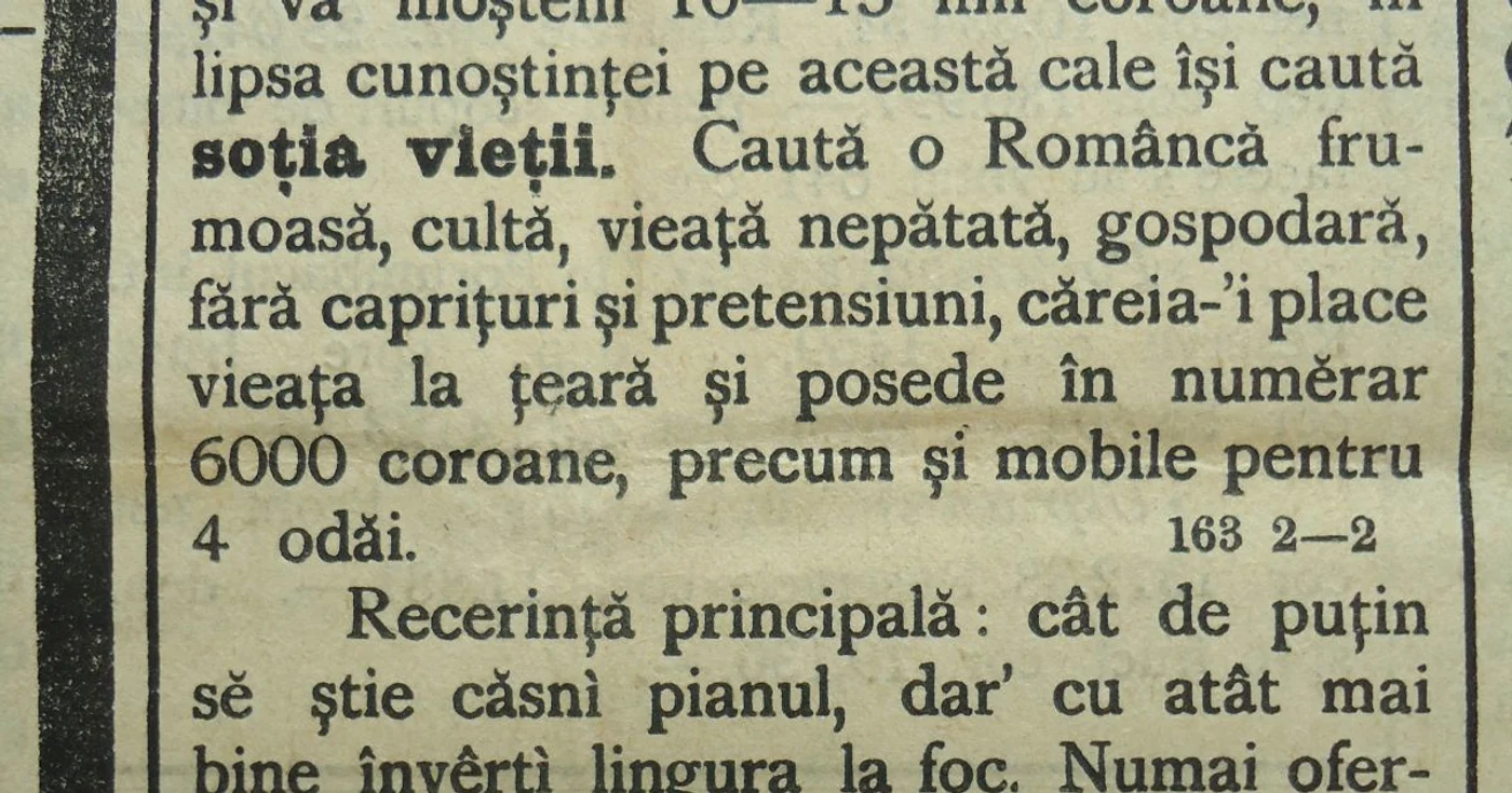 Anunţul matrimonial a fost dat într-o publicaţie din Arad, în anul 1925 FOTO: Ucu Bodiceanu