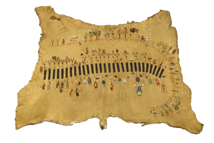Artă indigenă americană, pictură pe piele de bizon. FOTO: Wikipedia