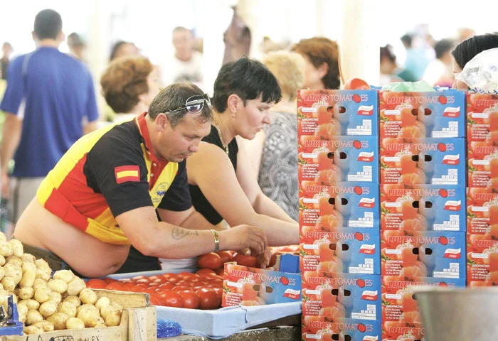 Comercianţii de roşii sunt nemulţumiţi că marfa li se alterează repede dacă stă în căldură. FOTO: BCV