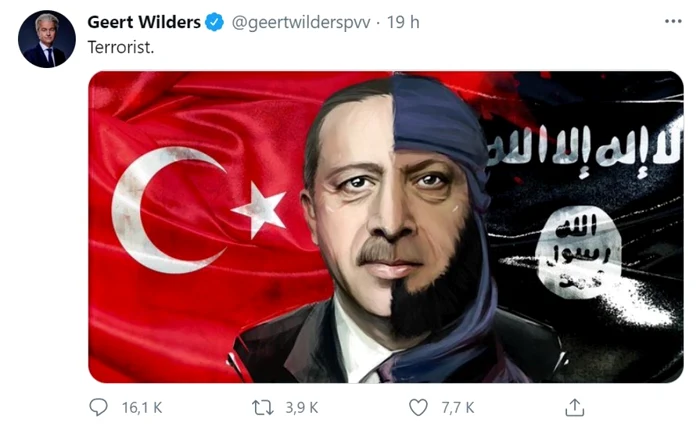 Geert Wilders facandu-l terorist pe Erdogan FOTO Twitter