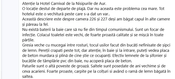 Postarea turistului român FOTO: captura FB