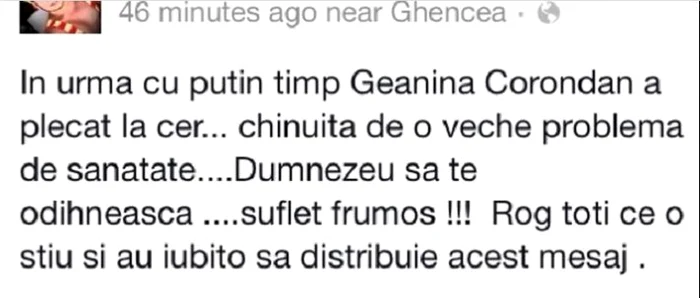 Mesajul publicat de Adrian Pescariu
