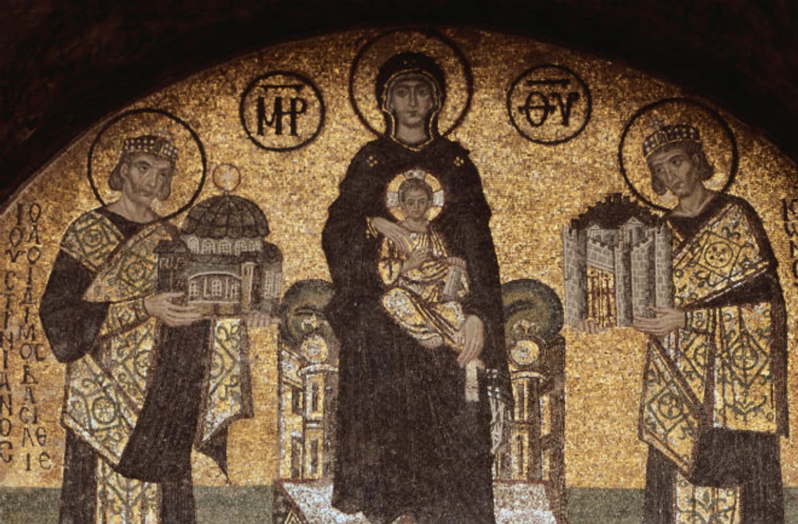 Iisus-copil apare în artă încă din secolul al IV-lea,  iar acest mozaic de la Hagia Sophia (Istanbul) datează din secolul al VI-lea. 