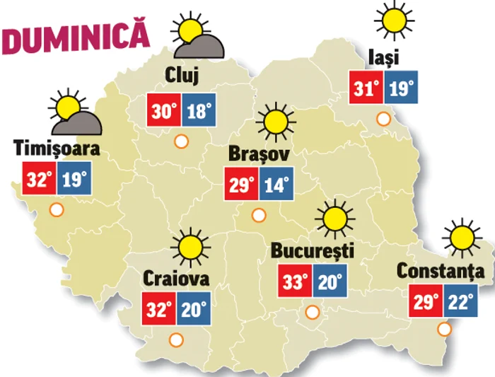 Nici în ultima zi de weekend nu scăpăm de caniculă, cerul va fi senin în toată țara