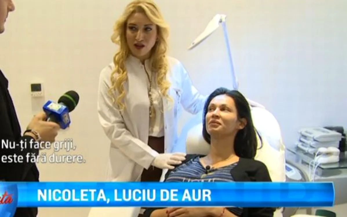 Nicoleta Luciu a stat cuminte pe scaun până medicul i-a pus firele de aur