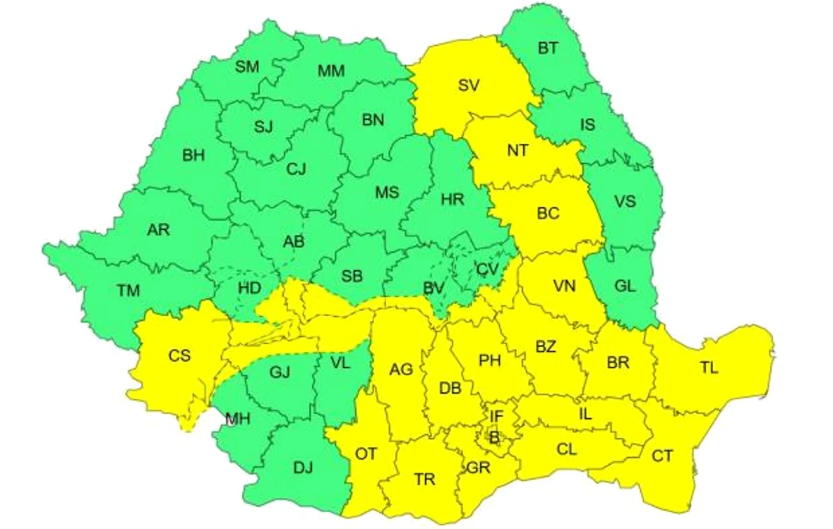 Harta zonelor vizate/ sursa ANM