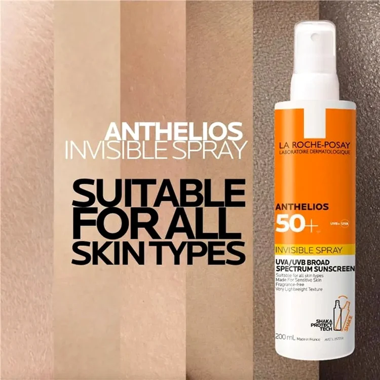 Cremă SPF Anthelios de la La Roche-Posay pe fundal în nuanțe diverse de piele Foto Chemist Warehouse