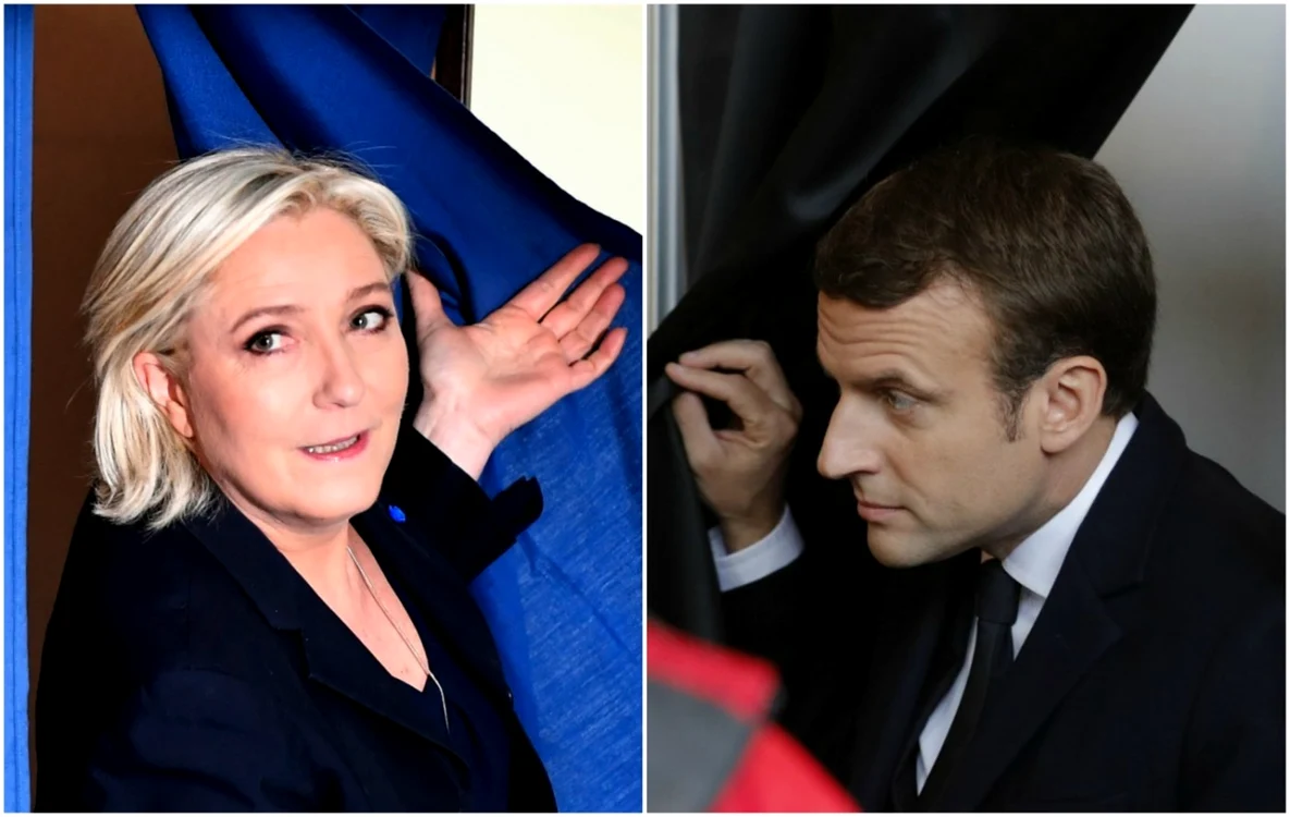 Colaj cu Marine Le Pen şi Emmanuel Macron FOTO AFP