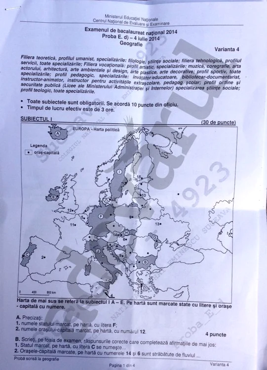 Subiectele la Geografie - Bac 2014