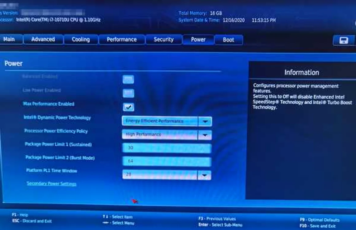 Intel NUC 10 i7FNH setari BIOS
