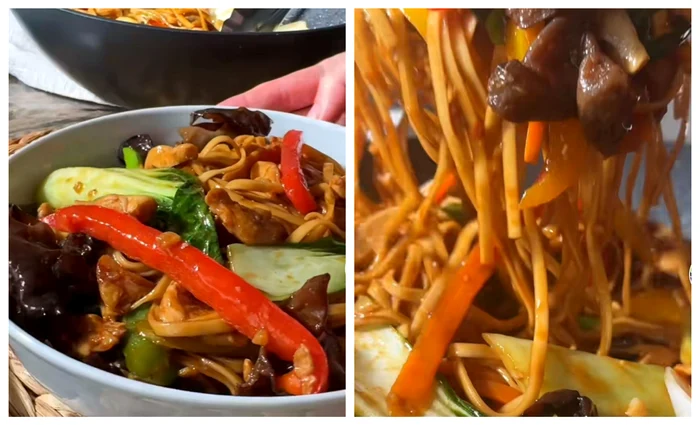 Noodles cu pui și legume / Foto: captură video TikTok