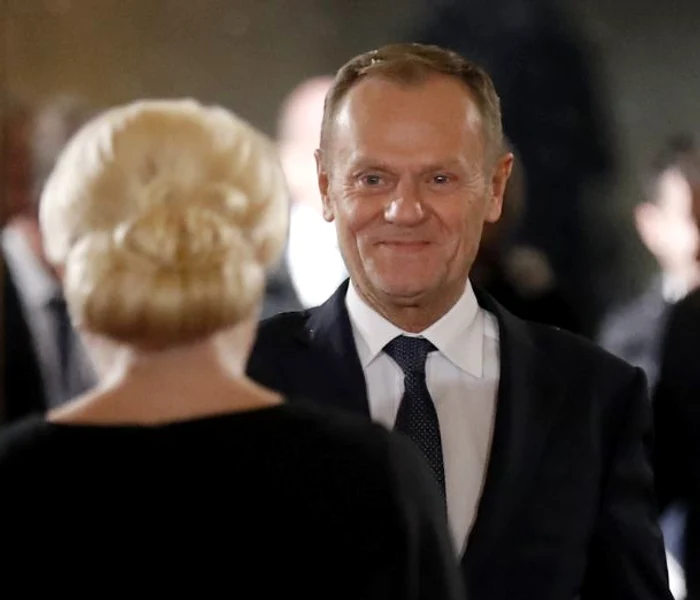 Discursul lui Donald Tusk a fost îndelung aplaudat de cei din salăFoto: EPA