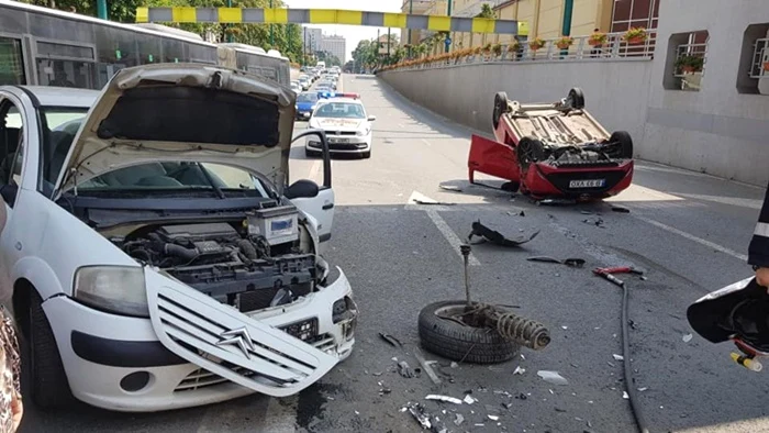 Accident sub pasajul Popa Şapca FOTO Info Trafic Timiş