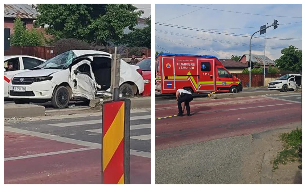 Mașina a fost izbită violent de o basculantă