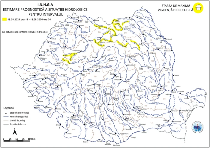 Zonele vizate de atenționarea Cod galben de inubdații. FOTO INHGA