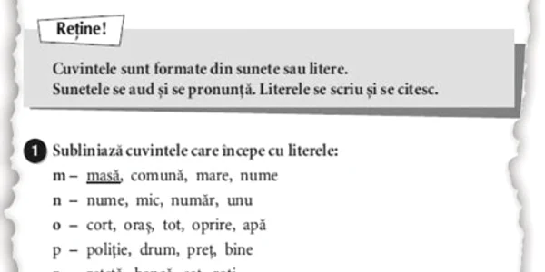 Ce se mai învaţă în clasa I: „cuvintele care începe cu literele“