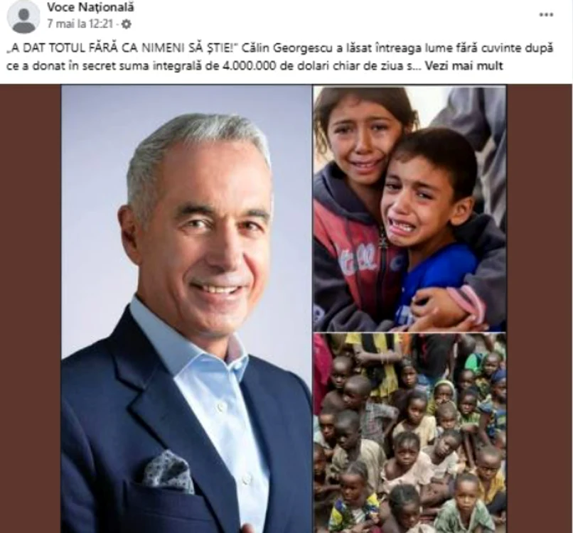 Colaj cu fotografia lui Călin Georgescu FOTO: captura Vocea Națională