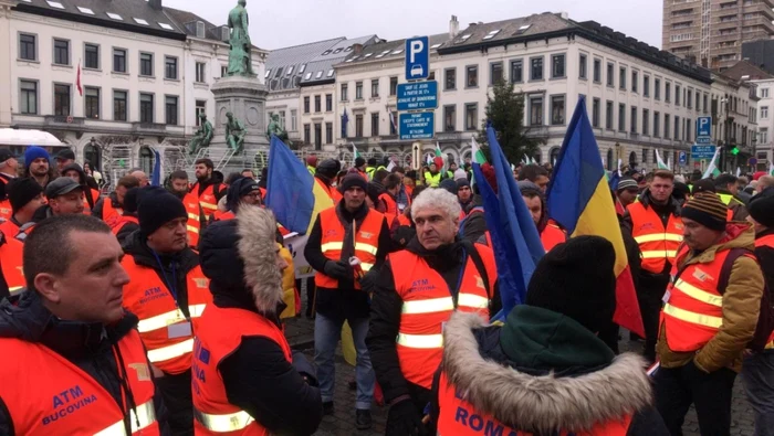 Protestul transportatorilor, care a avut loc în luna ianuarie, la Bruxelles. FOTO: Oana Şlemco