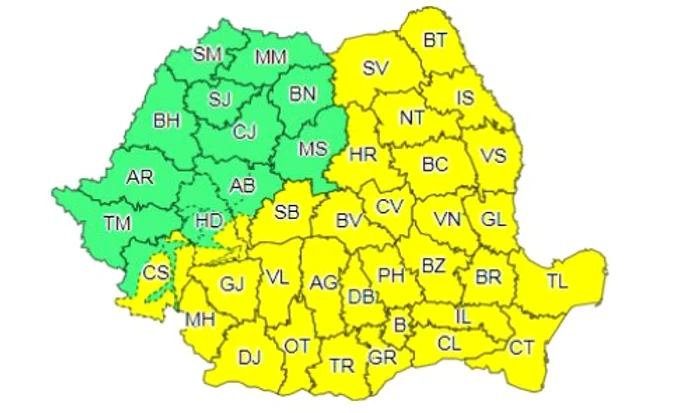 Meteorologii au emis o avertizare de cod galben care va fi valabil în intervalul 18-19 noiembrie 