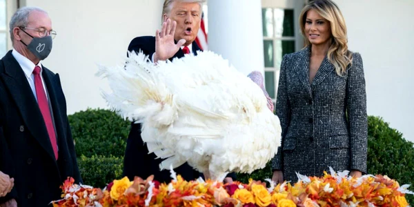 Donald Trump gratiind ultimul sau curcan la Casa Alba FOTO EPA-EFE