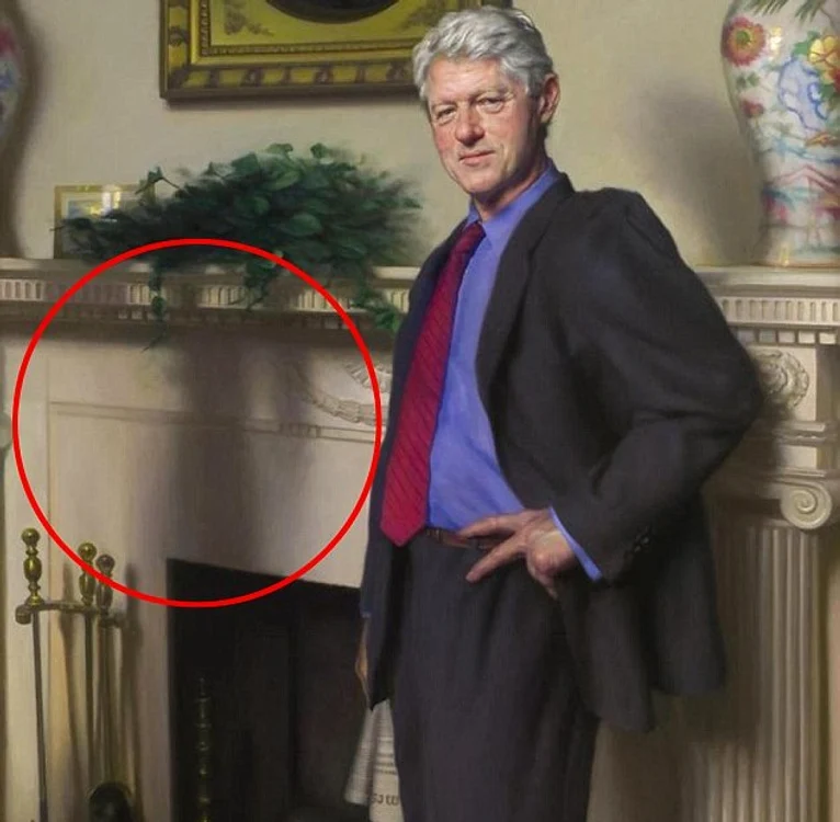 
    Pentru a realiza umbra unei femei în tabloul cu Bill Clinton, pictorul a folosit un manechin îmbrăcat într-o rochie albastrăFoto: Daily Mail  