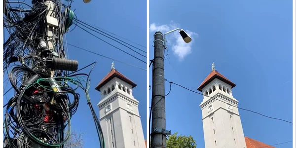 in sectorul 1 au fost curatati stâlpii de cablurile operatorilor de interet, telefonie si cablu Foto: Facebook Clotilde Armand