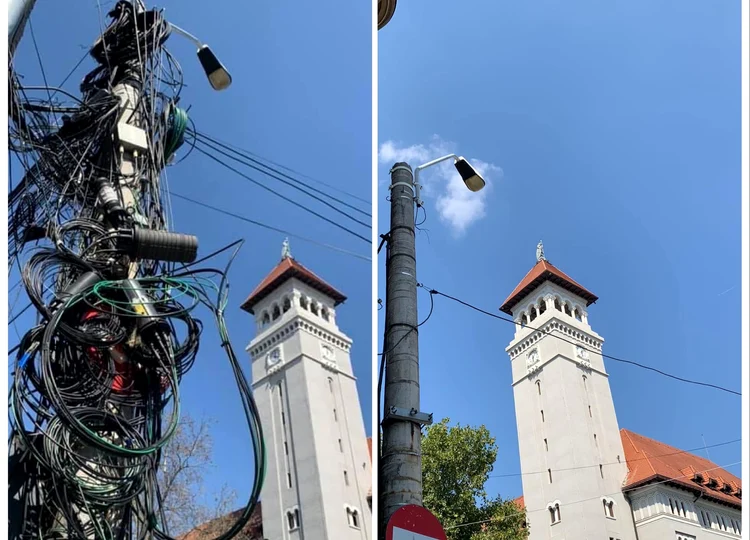 Primarul S1 anunță că stâlpii au fost curățați de cabluri Foto: Facebook/ Clotilde Armand