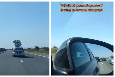 Masina Politie incetineste traficul pe autostrada