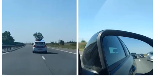 Masina Politie incetineste traficul pe autostrada
