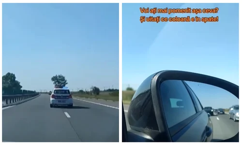 Masina Politie incetineste traficul pe autostrada