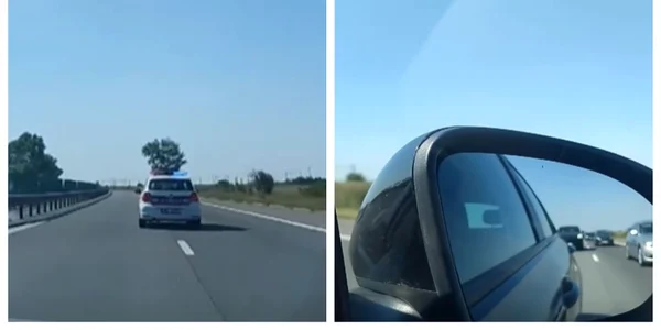 Masina Politie incetineste traficul pe autostrada
