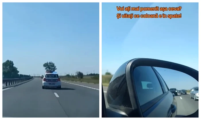 Masina Politie incetineste traficul pe autostrada