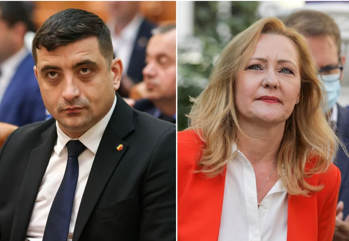 George Simion o învaţă pe Elena Lasconi cum e cu moţiunea de cenzură. Foto Inquam