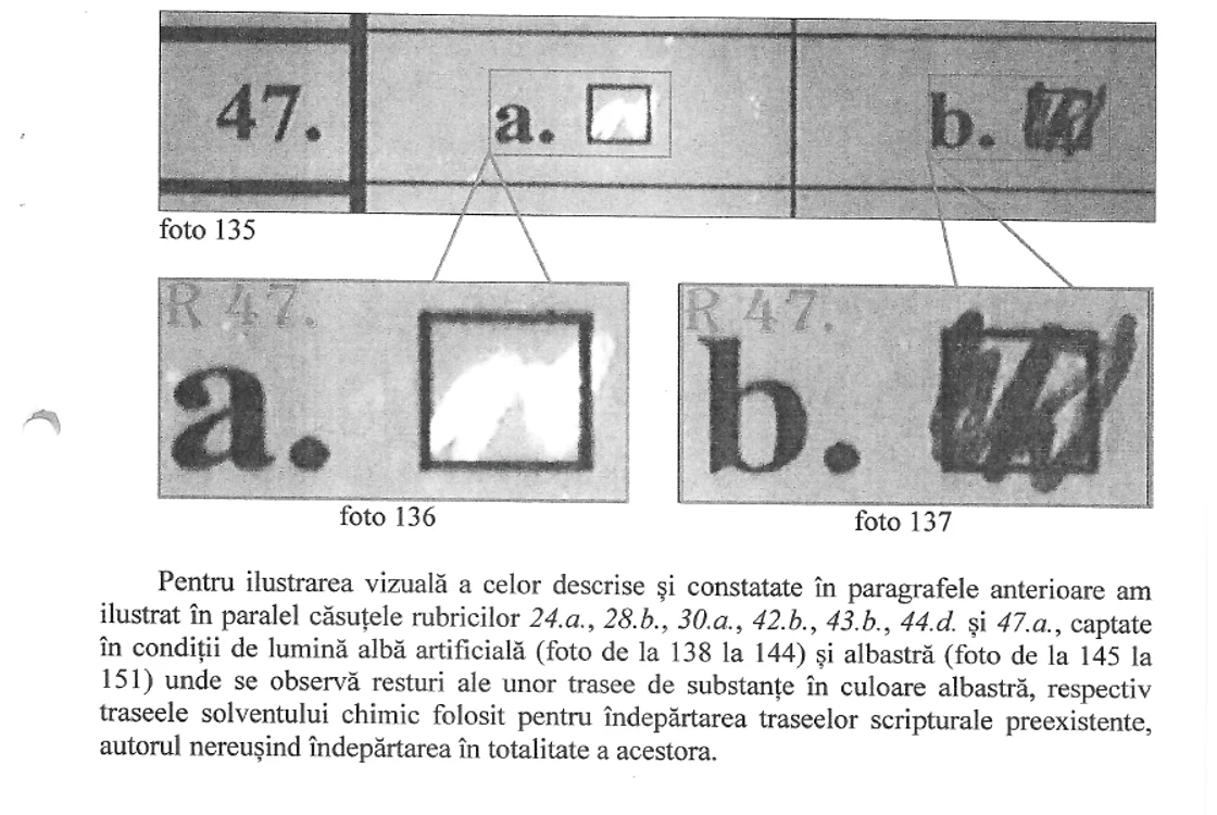 La lumină albastră, criminaliştii au sesizat ştersăturile făcute pe lucrarea profesorului Sorin Cuc