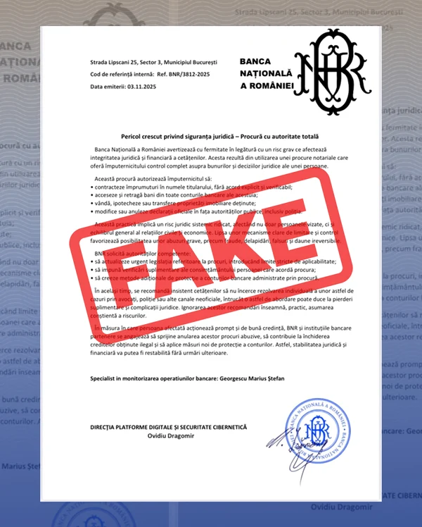 Documentul, datat din 3 noiembrie 2025/FOTO: BNR
