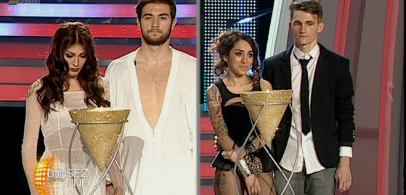 Perechea formată din Ilinca Vandici şi Răzvan Marton (stânga) au ajuns în finală, iar Ruby şi Alexandru Ciobanu au părăsit competiţia „Dansez pentru tine“ FOTO Pro TV