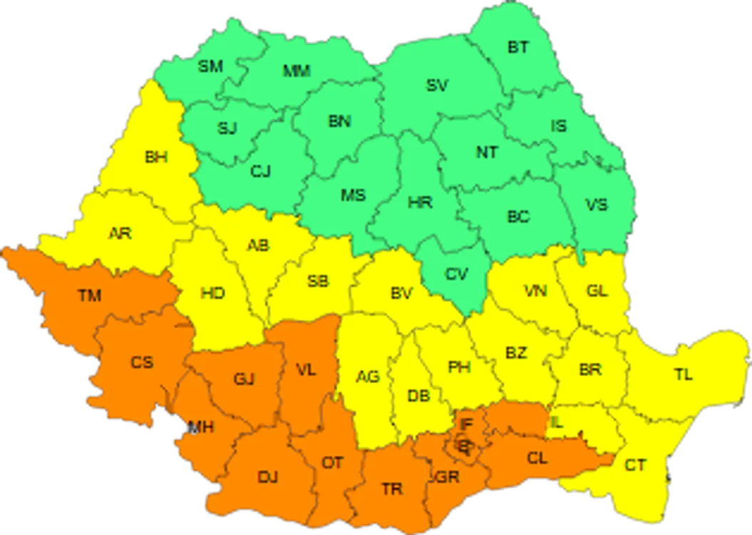 Avertizările Codportocaliu și Codgalben se mențin până vineri dimineață. FORO ANM
