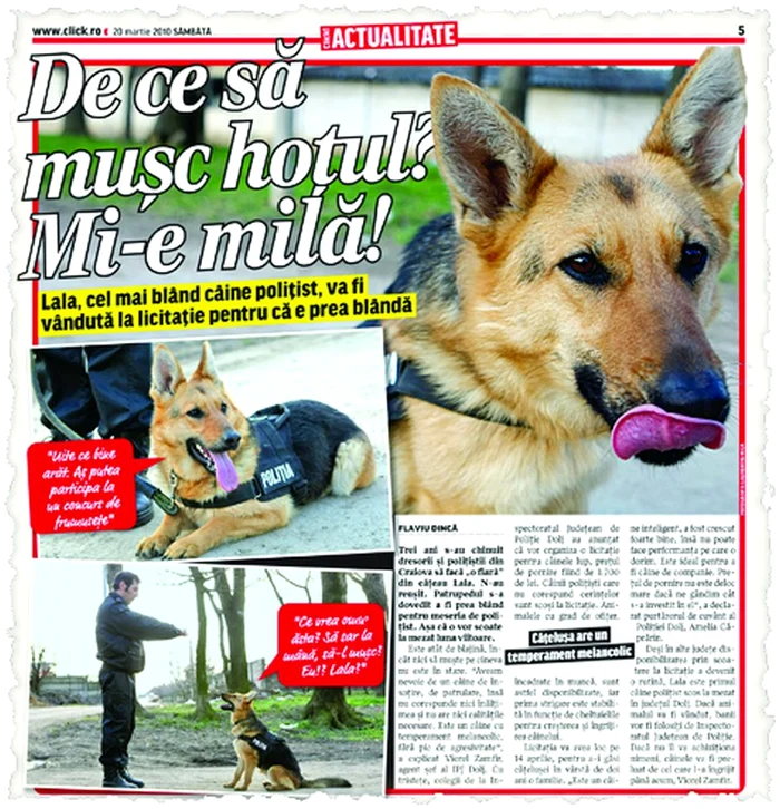 Lala, cel mai blând câine poliţist