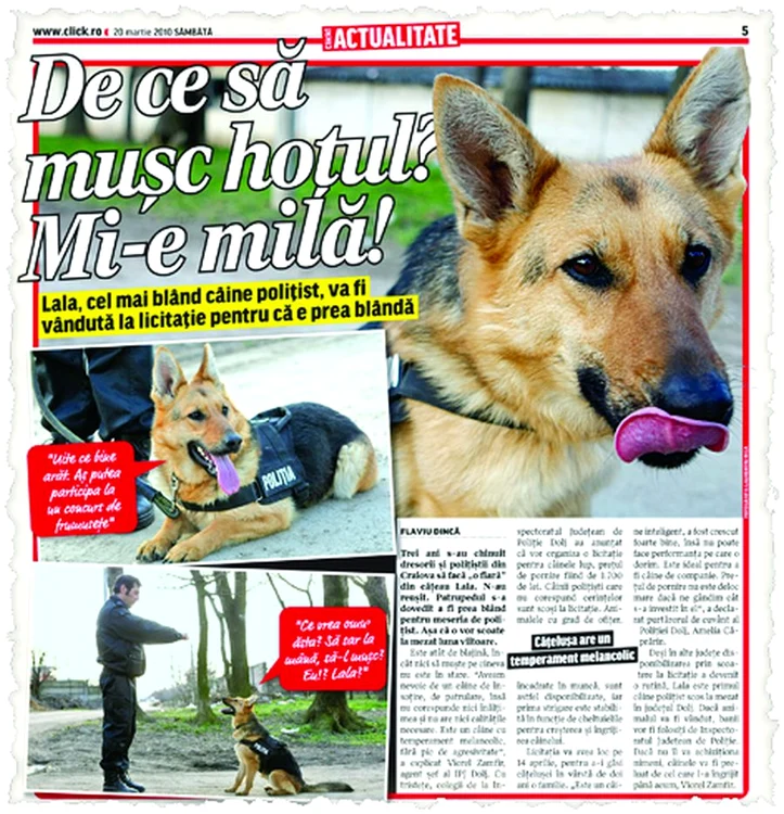 Lala, cel mai  blând câine poliţist
