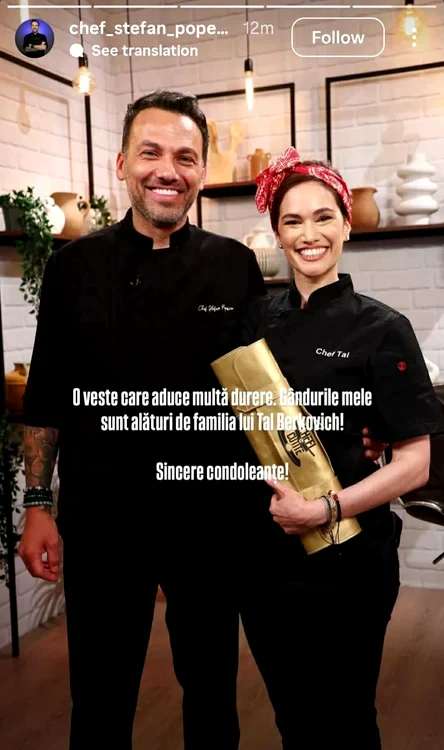 Chef Ștefan Popescu regretă moartea lui Tal - Foto: Instagram