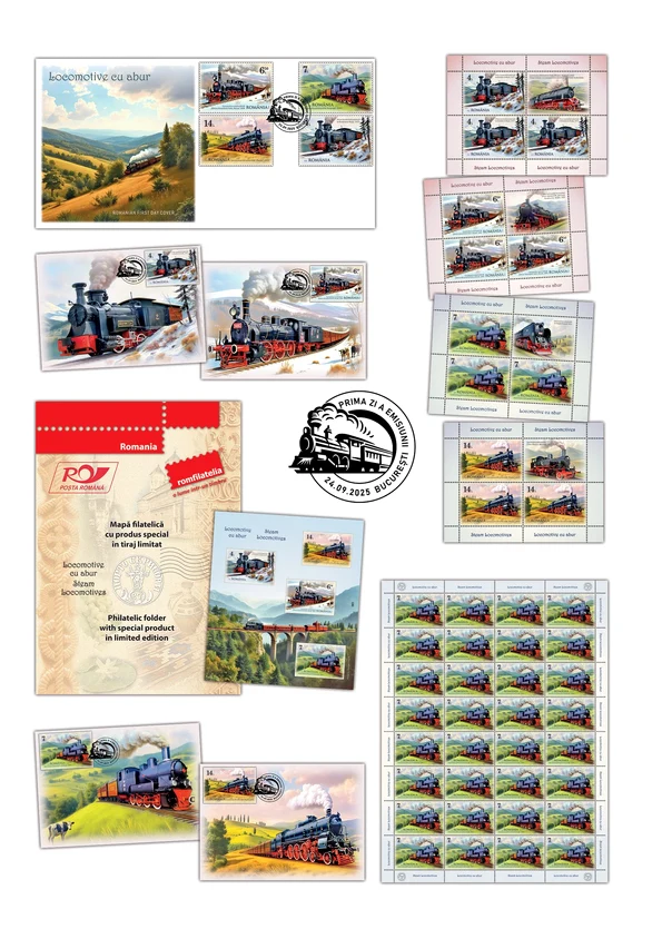 „Locomotive cu abur”, o emisiune filatelică cu o tematică de colecție (foto: Romfilatelia)