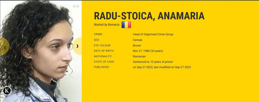 Româncă, pe lista Europol a celor mai căutate infractoare din lume. Anamaria Radu-Stoica este fugară din 2012